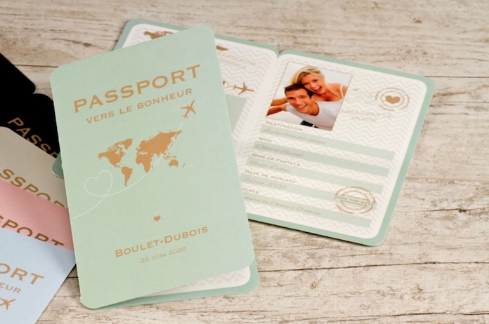 faire part mariage original voyage passeport
