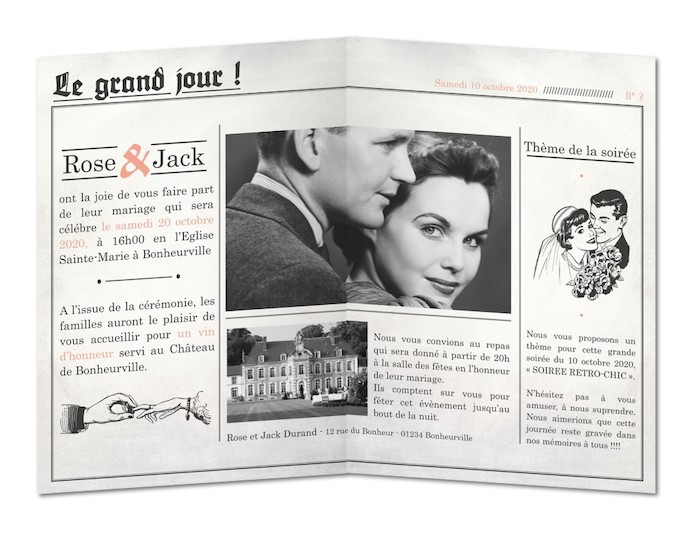 faire part mariage vintage original