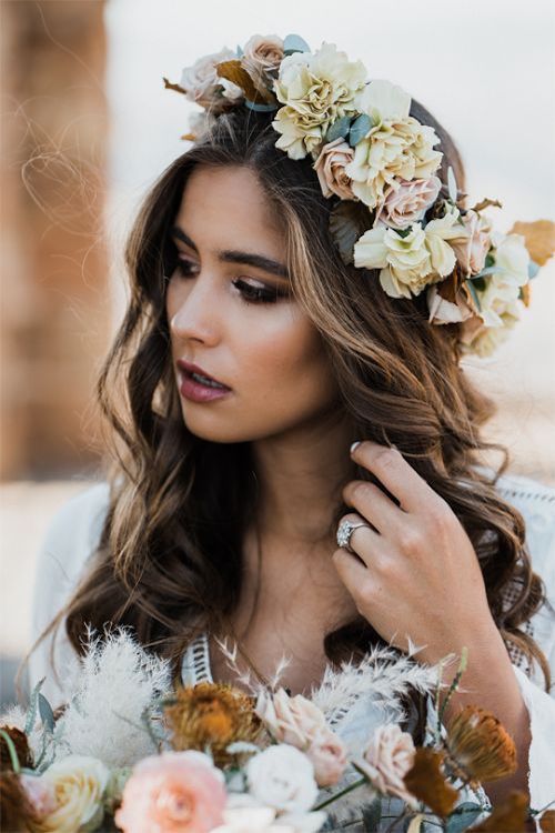 Couronne de mariage - accessoire cheveux bohème chic en fleurs