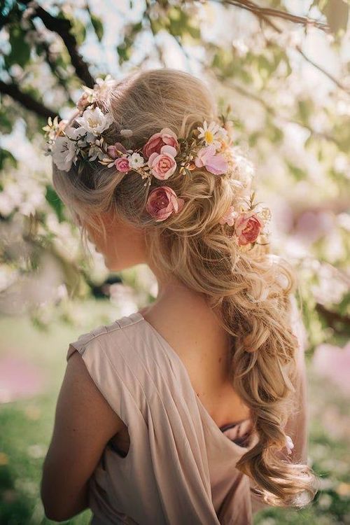 Couronne rose cheveux pour mariage bucolique