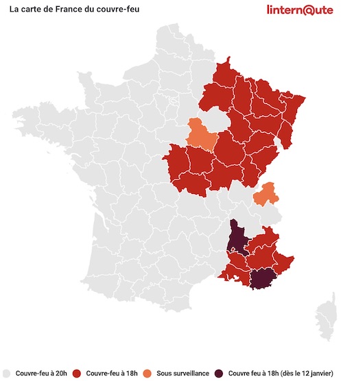 carte couvre-feu covid France 