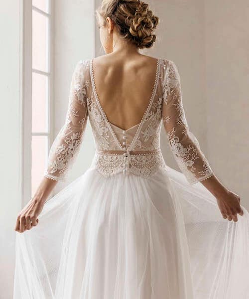 robe de mariage dos nu et manches longues