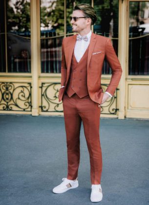 Costume Homme 3 Pièces Classique Vintage Coupe Ajustée Marron - Idéal Bureau Mariage Soirée