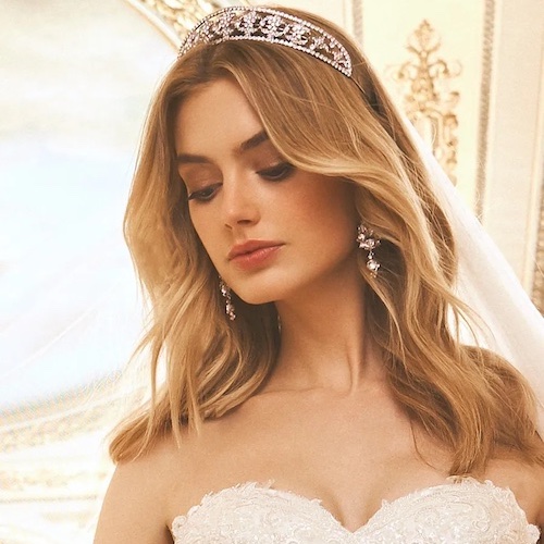 Diadème mariage rose gold, couronne princesse cristal Marion